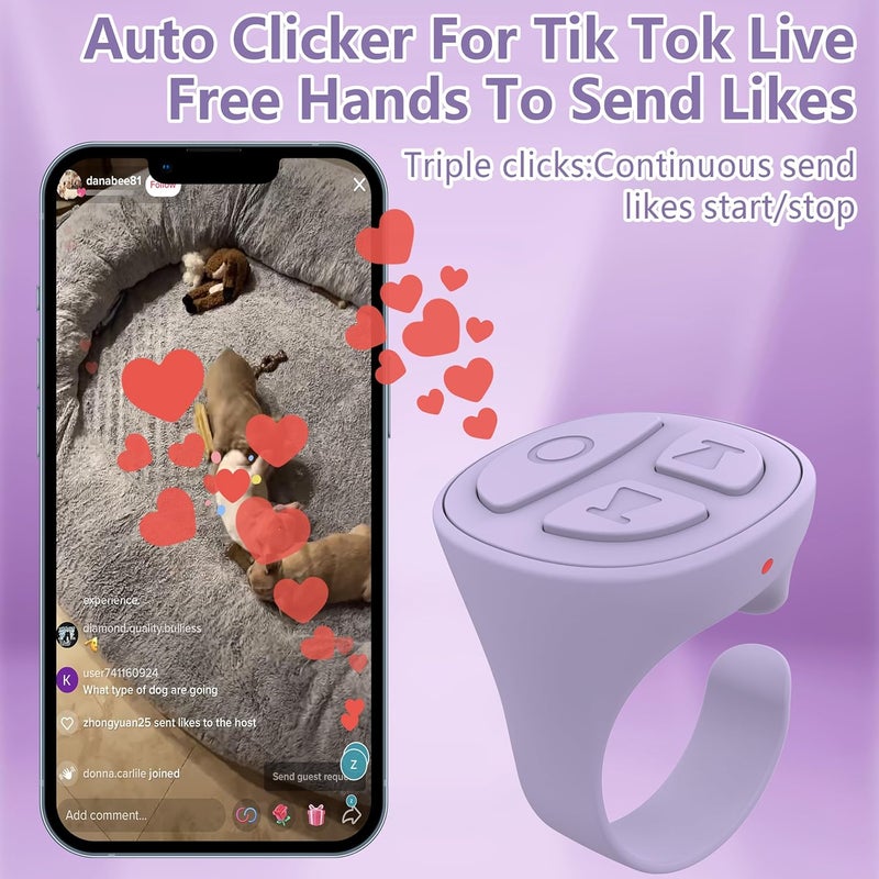 STDFORU TikTok Scrolling Ring, Bluetooth Camera Remote Control, Scrolling Ring for iPhone,TIK Tok, iPad, Android (Purple) - Image 3